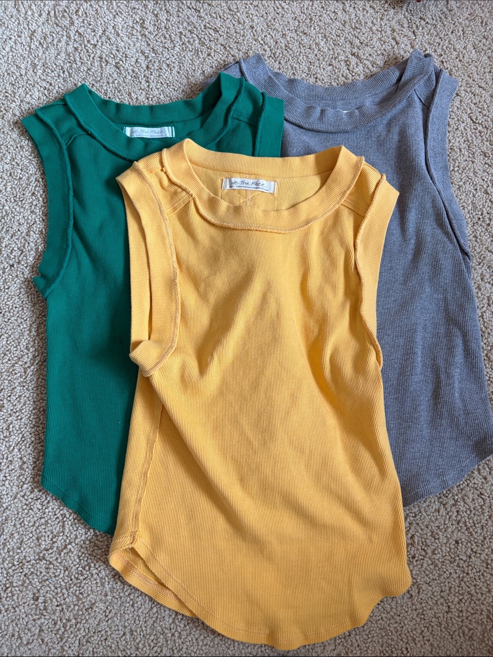 We The Free Ribbed Tank Top Trio - Yellow, Green, Gray